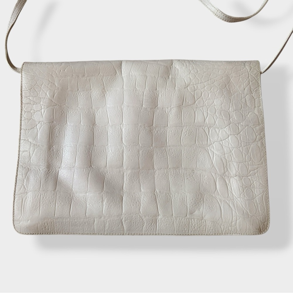 Vintage Furla Bag Envelope Croc Embossed Leather Off White Structured Purse - Picture 5 of 16